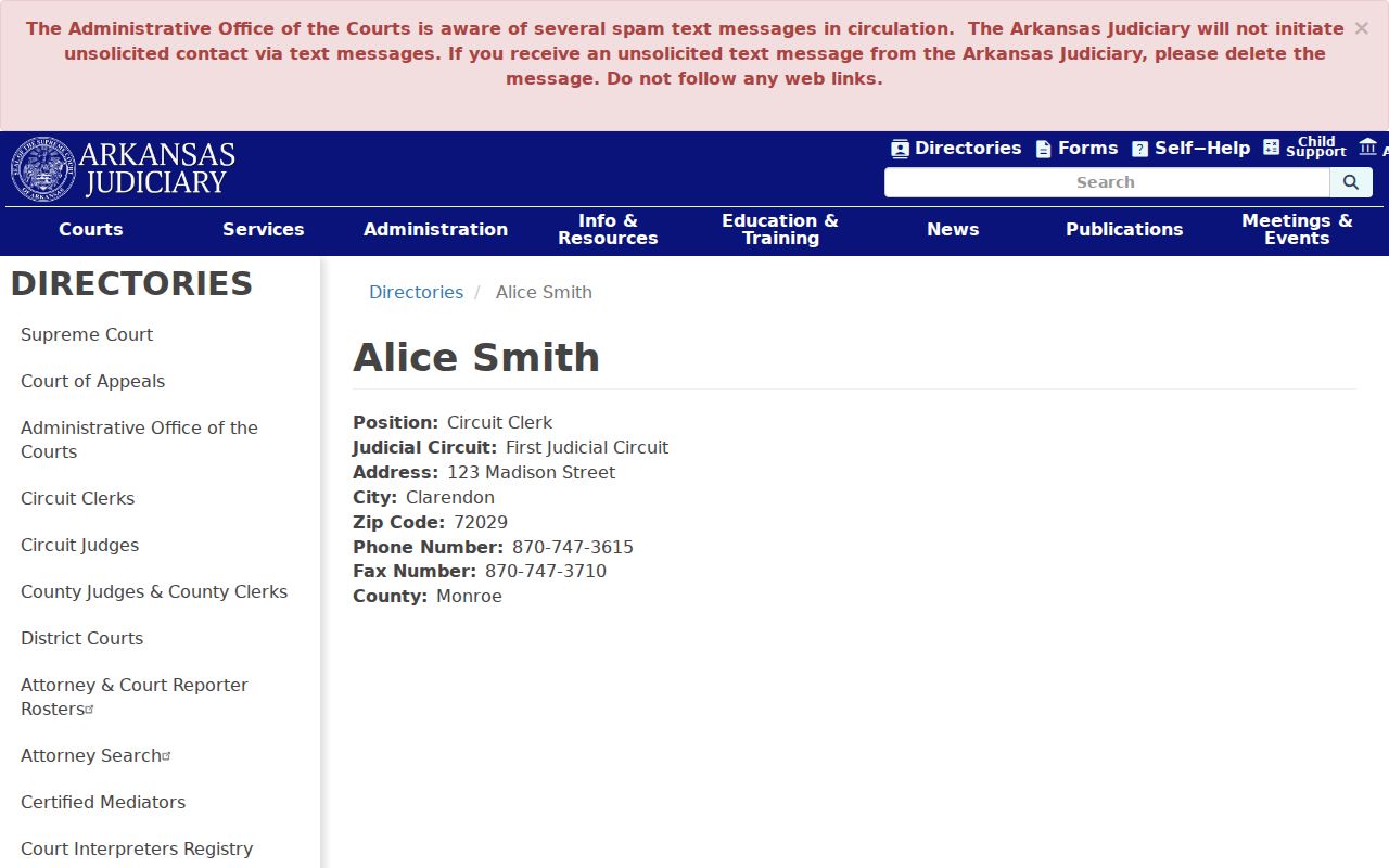 Monroe County Circuit Clerk directory for arrest warrant record confirmation
