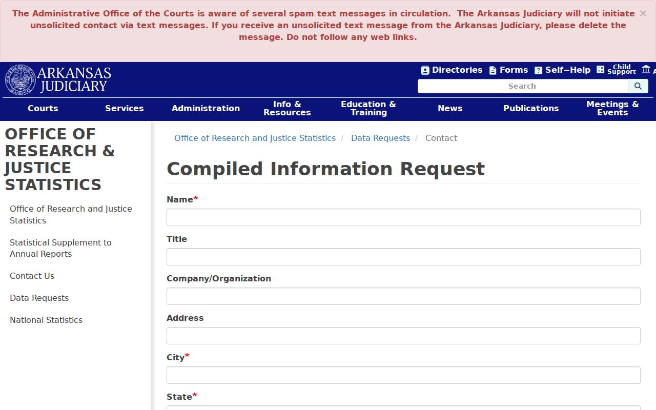 Arkansas AOC compiled information request form relevant to Monroe County records