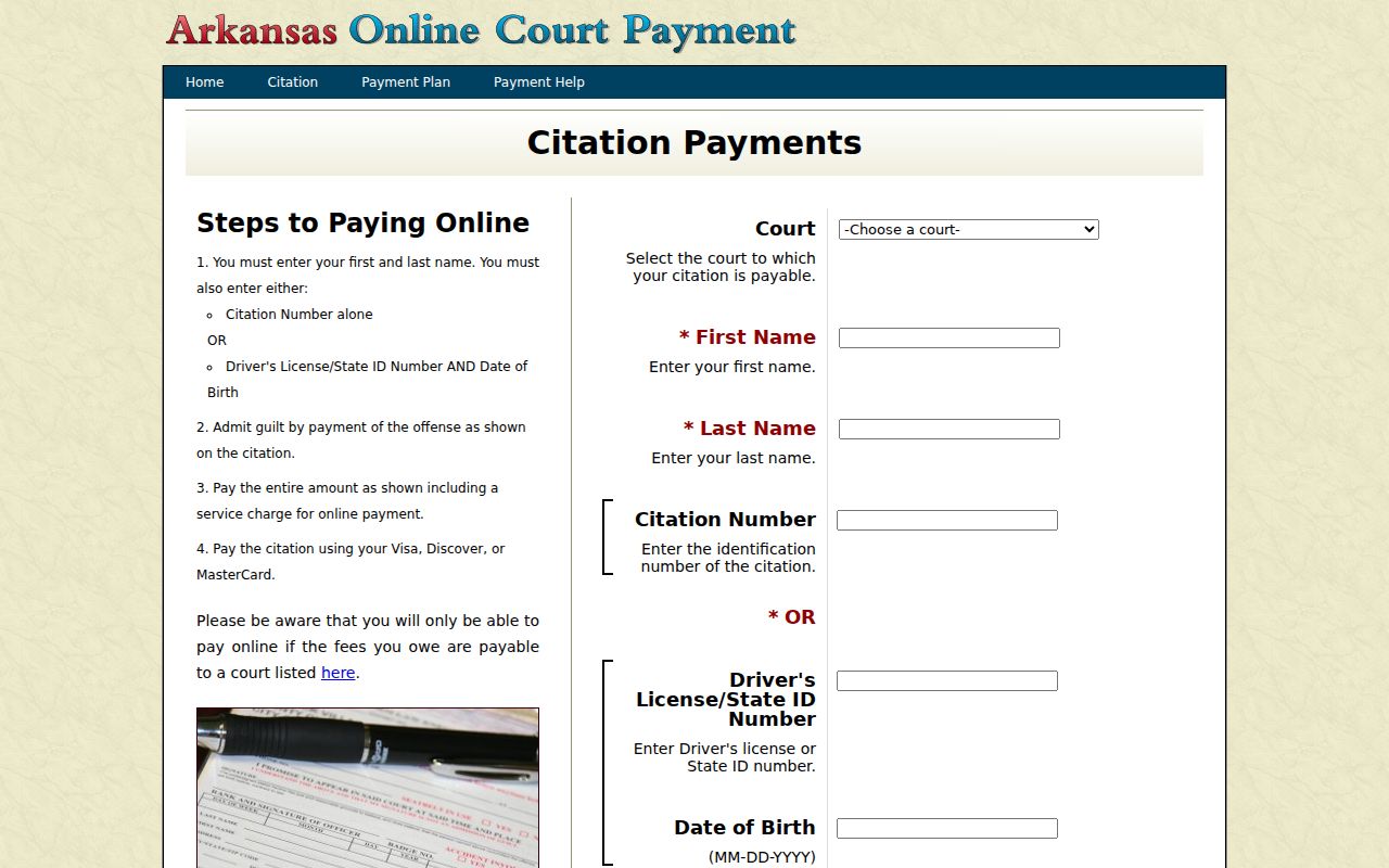 Official citation payment form for an eligible Monroe County traffic warrant case